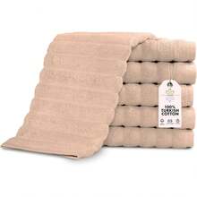 Toallas turcas clásicas CTT Lujosas toallas% algodón turco, paquete de 6, altamente absorbentes y de secado rápido, paños de lavado para hotel, spa y gimnasio, 13 x 13 pulgadas (beige almendra) - Beis - Ver 9