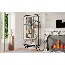 80 X 30 X 180 Cm Metallregal, White Lagerschrank With Doppeltür, Drei Regalböden, Schwarzes Metallregal, High Metallfüße, Rounde Dekoration, White + Black - Black - View 11