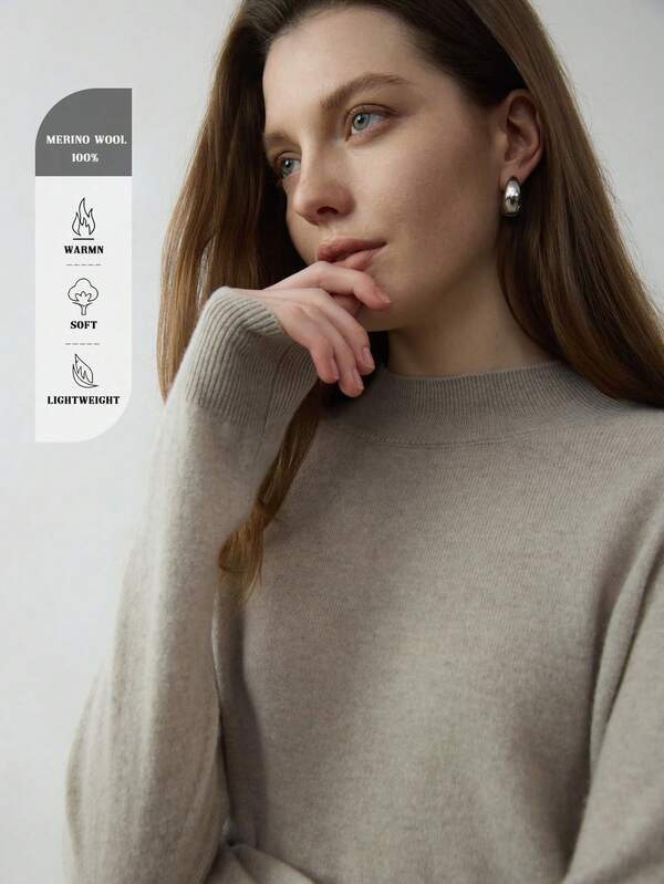 Casual Solid Color Stand Collar Sweater, Autumn/Winter