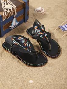 Girls' Fashion Slippers, New Summer Design With Embroidered Butterfly, Stylish, Generous, Lightweight And Flat - Black - View 5