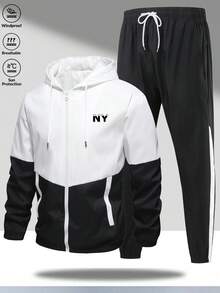 Men's 2 Pieces Soft Comfortable Breathable Running Fitness Sports Casual Jacket And Pants Set, Spring/Autumn - Black - View 1