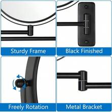 TYUI 9 Inch Large Wall Mounted Makeup Mirror 1X/10X Magnifying Mirror Double-Sided 360° Swivel Extendable Makeup Mirror For Bathroom Black - màu đen - Xem 7