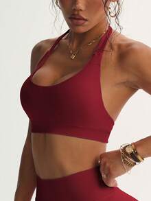 Women's Solid Color Quick Drying Comfortable High Elasticity Bra, Suitable For Yoga, Girls' Gym Exercise, Pilates Exercise, All Season Knitted Camisole Women's Underwear, Giving You The Best Exercise Experience, Women's All Season Sports Underwear - 紅色 - 查看 1