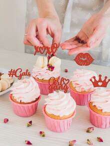 12pcs Red Happy Galentine's Day Cake Decorations - Glitter Bestie Holiday Love Lips XOXO Cupcake Toppers - Suitable For Galentine's Day Friends Party Decor, Valentine's Day Party Decor - Multicolor - View 4