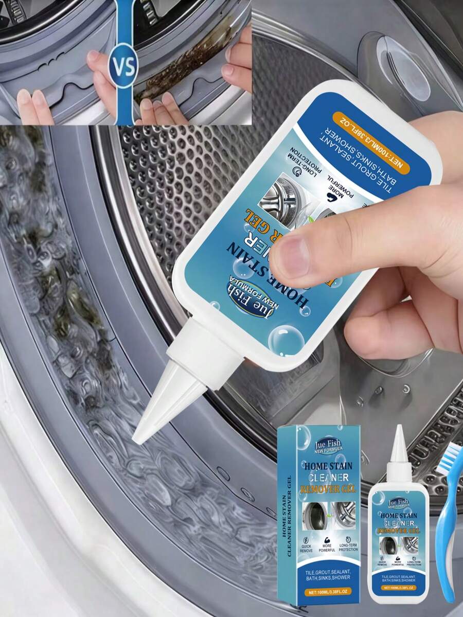 JUE FISH Gel quitamanchas, limpiador y desodorizante para lavadora, limpiador doméstico para lavadora (apto para lechada de azulejos), quitamanchas y limpiador - eliminación rápida de moho, apto para lechada de azulejos/sellador de baño/lavadora/fregadero/ducha, sin olor penetrante, fácil de usar