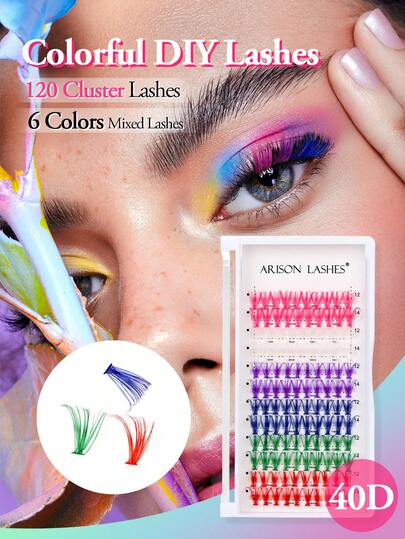 ARISON 120pcs D-Curl 20D/40D 12-14mm/14-16mm Colored Individual False Eyelashes, 6 Mixed Colors, Suitable For Holiday Party Makeup