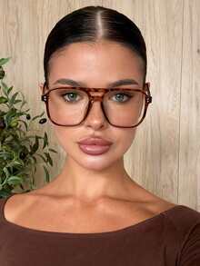 1 par de gafas de moda con marco de plástico de carey transparente, diseño clásico, unisex, estilo minimalista moderno, adecuado para la vida diaria, la oficina, la lectura, ver la televisión y el uso del teléfono inteligente - Marco estampado leopardo pieza blanca - Ver 5