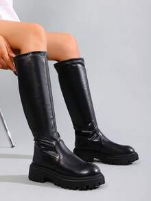 2025 New Autumn/Winter Women's Tall Boots, Thermal Lined Knee-High Riding Boots, Elevator Boots For Petite, Over-The-Knee Boots - Black - View 2