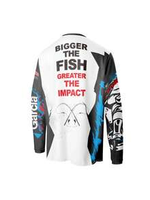ABUGARCIA Multi-Season Men's Cycling Shirt – Breathable, Quick-Dry, V-Neck, Long Sleeve, Fish Pattern - Black and White - View 2