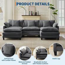 3-Seater Modular Sectional Sofa With 2 Ottomans, Corduroy Deep Seat Couch, Double Layer Cushion, Plush Backrest & Armrest Pillow, Cozy Cloud Couch For Living Room Apartment  146.5" L Modular Sectional Sofa With Ottoman, Corduroy Cloud Couch U-Shaped, Deep Seat Comfy Couch For Living Room, Movable Ottoman & Pillows  112 In U Modular Sectional Sofa, Corduroy Cloud Couch With Movable Ottoman & Throw Pillows, Modern L/U-Shaped Sofa, Comfy Deep Seat Couch For Living Rooms, Offices, Bedroom And Apartment - Xám - 112" - Hình chữ U 3 chỗ ngồi - Xem 6