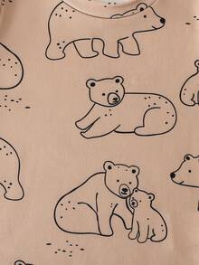 Conjunto de 4 piezas de ropa de estar para bebé de primavera y otoño con estampado completo de elementos lindos de oso, que incluye top de cuello redondo de manga larga, pantalones, adecuado para uso diario con tela cómoda - Multicolor - Ver 8