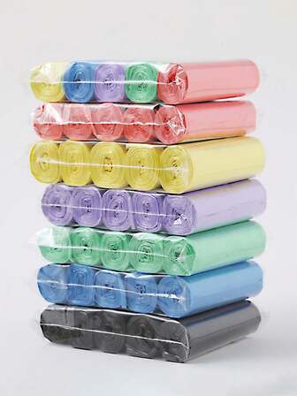 50个装（每包5卷）浴室垃圾袋，加厚设计，结实耐用，适用于家庭、办公室和卧室。一次性薄型垃圾袋，大尺寸，彩色家用及户外垃圾桶内衬，防漏，适用于汽车、办公室和宠物粪便处理。垃圾袋，防污易用，多种颜色可选，适用于厨房、浴室和家庭。