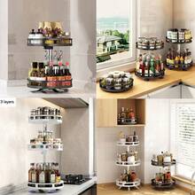3 TIER 360° ROTATING SPICE RACK ORGANIZER METAL KITCHEN SEASONING JARS SHELF UK - Multicolor - View 8