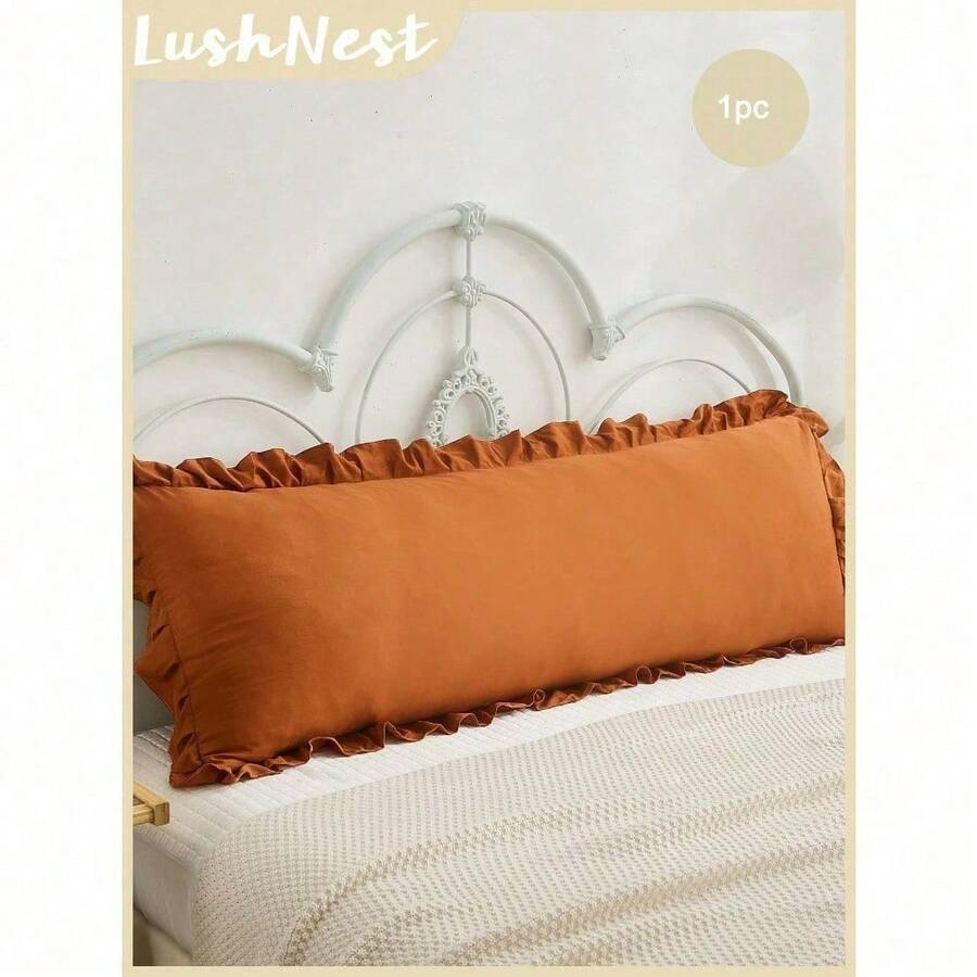 1 Rust Red Synthetic Polyester Ruffle Long Pillowcase (Without Pillow Insert), Perfect Gift For Everyone, Suitable For All Seasons - 亮橙色 - 查看 1