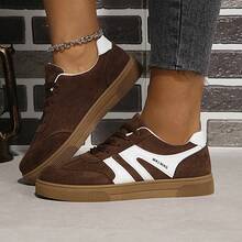 2025 Autumn New Leopard Print Casual Flat Sneakers For Women, Retro Style, Versatile, Lace-Up, Round Toe, Lightweight & Comfortable Outdoor Shoes - Brown - View 13