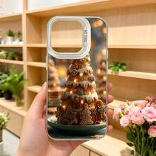 Cubierta de telefono con espejo negro con estampado de arbol de pan de jengibre navideño para mujer elegante y festiva para uso diario y fiestas Aplicable a los teléfonos de la serie Apple y Galaxy - Blanco - Ver 5