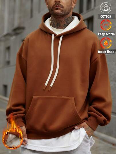 Baumwoll-Top für Herren, Herren-Sweatshirt mit überschnittenen Schultern, dicker und warmer, locker sitzender Hoodie für Herbst und Winter, geeignet für kaltes Wetter.