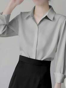 优雅设计感成熟港式风格女式衬衫休闲春季款 - 灰色 - 查看 5