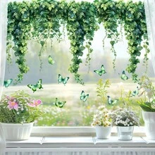 1片春绿树叶窗户静电贴膜玻璃墙贴浴室家居贴纸客厅卧室儿童房墙贴门墙贴电视沙发背景墙装饰 - 彩色 - 查看 5