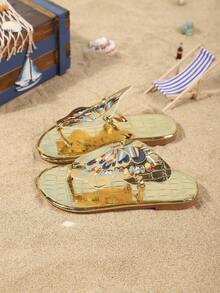 Girls' Fashion Slippers, New Summer Design With Embroidered Butterfly, Stylish, Generous, Lightweight And Flat - Gold - View 5