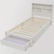 Solid Wood Double Bed With Drawers And Slatted Base, Bookcase For Teenagers And Adults, Children's Bed, 140x200cm White - White 1 - View 9