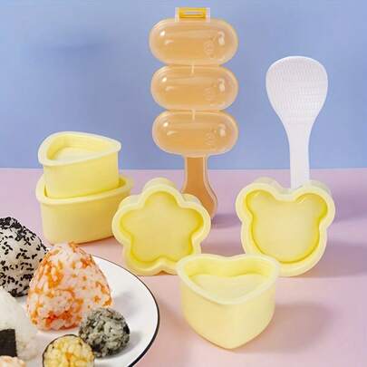 7 bucăți de instrumente pentru prepararea sushi - Bucurați-vă de sushi acasă cu ușurință - Un element indispensabil pentru începători. Forme pentru bile de orez - Alegerea ideală pentru prânz și gustări, preparați rapid forme pentru bento și prânz.