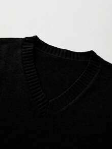 FOR BEAUTY 春秋新款V领无袖针织背心，女士休闲宽松短款毛衣，新年单品 黑色 - 黑色 - 查看 8