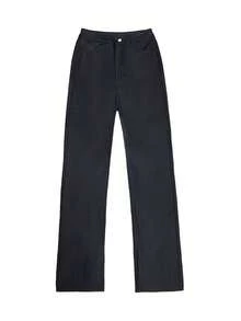 女士高腰亮面PU皮革阔腿裤，哑光涂层，时尚百搭，适合派对、通勤、音乐节、度假等场合，休闲直筒裤，春夏服装，畅销款，Y2K风格，适合派对、通勤、假日、节日、户外活动等场合，春夏穿着，适合高个女性，搭配单品，黑色，长裤