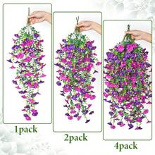 4 Pieces Of Artificial Spring Wedding Hanging Flowers, Spring And Autumn Artificial Flowers, Plastic Decorative Flowers, Garden, Wedding Decoration, Very Suitable For Weddings And Other - Mixed Purple Fuchsia - View 5