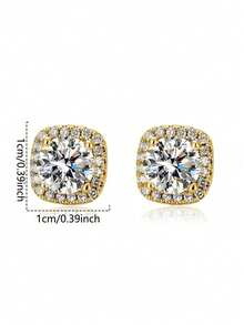 2 件装男士时尚白色锆石方形耳钉，闪亮男士钻石耳钉 - 彩色 - 查看 6