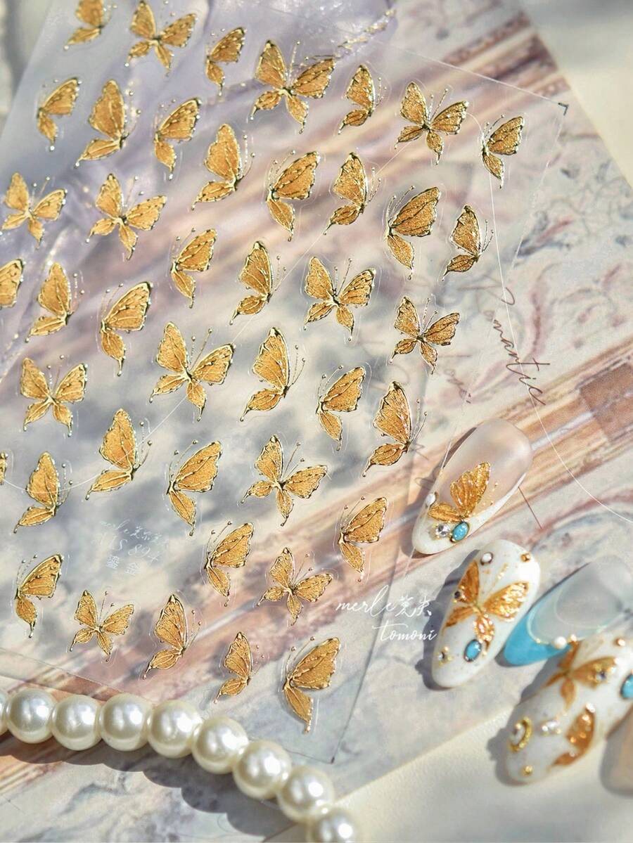 1个5D金银星激光粉色彩色闪亮星形水晶浮雕美甲装饰DIY美甲饰品 - 金色 - 查看 1