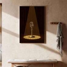 1 Pc Vintage Microphone Canvas Wall Art, Spotlight Stage Music Print, Retro Jazz Singer Artwork, Gift For Musicians Or Recording Studio Decor, Wall Decor, Modern Minimalist Style Posters, Living Room And Room Decoration, Bathroom Decoration, Ideal Gift, No Frame - Multicolor - View 11
