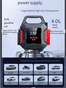 Arrancador de coche 2 en 1 con compresor de aire, cargador de batería de coche de 600A pico con compresor de aire a 150PSI, caja de arranque de 12V para batería de coche (hasta 2,64 galones de gasolina o 2,25 galones) con luz LED de emergencia, batería externa, bolsa de almacenamiento de cuero