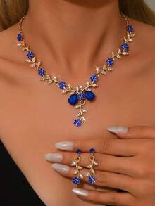 Bộ 2 món dây chuyền và bông tai hình lá và hoa đính đá, bộ trang sức sang trọng, thanh lịch dành cho nữ, thích hợp cho đám cưới và tiệc tối. - Bộ 2 hoa lá nhỏ - Xem 7