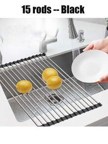 1个不锈钢水槽沥水架，可折叠卷起设计，蔬菜清洗篮，厨房水槽收纳沥水架，可重复使用，厨房沥水架，家用厨具，蔬菜水果清洗架，烹饪用具，厨房小工具，厨房配件，返校宿舍必备用品，卷起设计方便收纳，圣诞派对准备和感恩节礼物，厨房用品，厨房配件，厨房工具 - 彩色 - 查看 11
