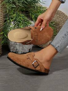 Stylish Suede Clogs For Women - Arch Support Mules Slides With Adjustable Buckle For Thanksgiving Gifts - màu nâu - Xem 5
