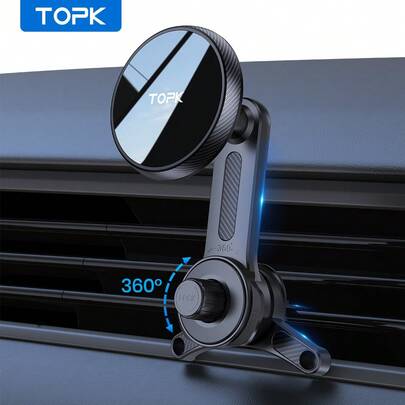 TOPK Magnetic Car Mount, Dudukan Ponsel Magnetik untuk Mobil dengan Daya Magnet yang Kuat, Klip Ventilasi Kait Logam yang Ditingkatkan, Pengoperasian Satu Tangan, Kompatibel dengan iPhone 15 14 13 12 Pro Max Plus.