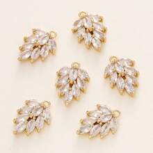 5pcs Copper Zirconia Stone Leaf Pendant Charms, DIY Necklace Earring Tassel Jewelry Accessories