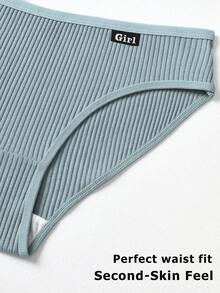 5Pcs Sexy Briefs Panties Ribbed Low Waist Underwear For Women Stretchy Underpants Panty Traceless Lingerie Comfortable Knickers Soft Minimal Style Letter Design For Daily Wear