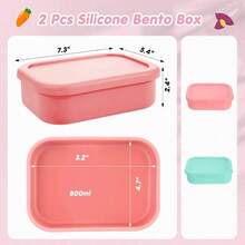 Silicone Bento Box Lunch Box 23.7 Oz Reusable Sandwich Containers Food Storage With Lids Airtight For Meals Snacks Dishwasher Freezer  Mint Green Pink 2 Pcs - 薄荷綠粉紅色 - 查看 2