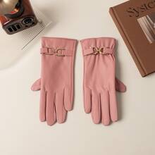 Women's Pink Leather Gloves With Gold Buckle Elegant Winter Dress Gloves Cold Weather Fashion Accessories Christmas Party Gift - Multicolor - View 8