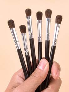 2支/6支装优质马毛眼影刷，弯曲软毛晕染刷，高光刷，多功能眼妆刷，眉刷，眼影刷，螺旋刷 - 黑色 - 查看 6