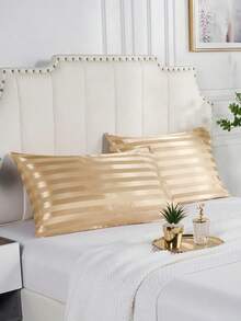 1/2 Pcs Luxury Satin Striped Pillowcase, Super Soft Polyester Envelope Style Pillow Cover, Machine Washable, 80-85 GSM, Cool And Comfortable Feel, Gentle On Hair And Skin, Hotel Quality Bedding Protector, Suitable As A Secret Santa Gift, Valentine's Day Gift, Christmas Gift, Personalized Gift Or Holiday Present For Her - Multicolor - View 5