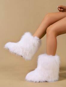 New Winter Warm Plush Faux Fur Snow Boots For Women - White Ankle Booties With Soft Lining, Cozy Slip-On Design For Cold Weather Outdoor & Indoor Wear Unisex Short Ankle Faux Raccoon Fur Snow Boots - Solid Classic Color, Super Smooth Fur Touches The Ground, Perfect For Christmas & Halloween, Y2K Style! Y2K Fashion Men's & Women's Snow Boots - Faux Raccoon Fur, Silky Smooth Floor-Reaching Fur, Solid Classic Shade, Ideal For Christmas & Halloween! Short Ankle Unisex Snow Boots With Faux Raccoon Fur - Solid Classic Color, Ultra-Smooth Fur Hits The Ground, Must-Have For Christmas & Halloween, Edgy Y2K Vibe! Christmas & Halloween Essential Faux Raccoon Fur Snow Boots (Unisex) - Solid Classic Hue, Smooth Fur Touches The Floor, Stylish Y2K Look! Y2K Short Ankle Snow Boots For Men & Women - Faux Raccoon Fur, Super Smooth Floor-Length Fur, Solid Classic Color, Great For Christmas & Halloween Celebrations! - 純白色 - 查看 6