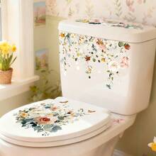 1/3片装水彩花卉图案马桶座贴纸，PVC自粘材质，适用于马桶盖、水箱、浴室装饰、家居装饰、浴室贴纸 - 彩色 - 查看 6