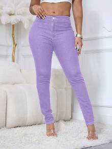Women's Solid Color Sexy Denim Pants - Tight Design Slim Fit, Hip Lift, Comfortable Stretchy Fabric, Stylish Sexy And Versatile Everyday Wear Jeans - 紫色 - 查看 4