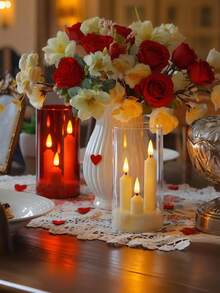 1个无焰锥形蜡烛，三头烛台灯，蜡烛，LED亚克力柱灯，派对装饰，房间照明，情人节礼物，情人节装饰，电池供电，闪烁暖白光，适用于生日、婚礼、圣诞节氛围装饰，圣诞节装饰，圣诞礼物，生日蜡烛，婚礼装饰，派对装饰，无焰蜡烛 - 彩色 - 查看 5