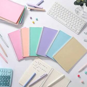 1/2 Pieces Spiral Notebook With Thick Plastic Hard Shell Cover And Horizontal Line, Sturdy Shell Aesthetics, Tear-Resistant Paper, Durable Material, A5 Size (60 Pages Per Book) Horizontal Line Notebook, Suitable For Students, School Supplies, And Side-Flip Notebooks For Office Professionals