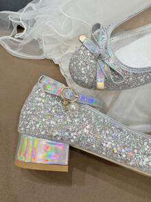 1 Pair Round Toe High Heel Shoes, Suitable For Parties, School, Everyday Wear, All Occasions - Silver - View 9