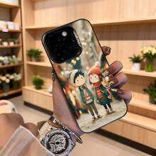 Cubierta de teléfono con diseño de dibujos animados para iPhone en color negro con estampado de pareja de invierno y texto CASETTO ideal para uso diario y regalos Aplicable a los teléfonos de la serie Apple y Galaxy - Negro - Ver 4
